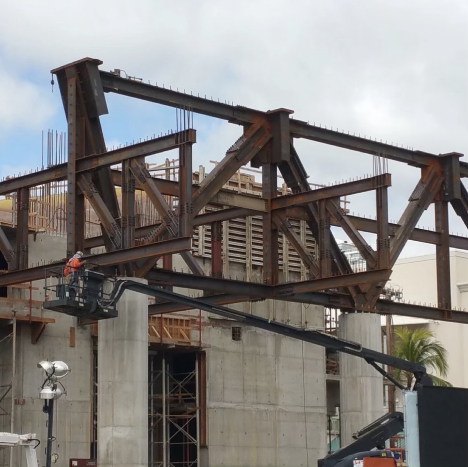 Bar joists and framing for the gym roof at Liliuokalani Center